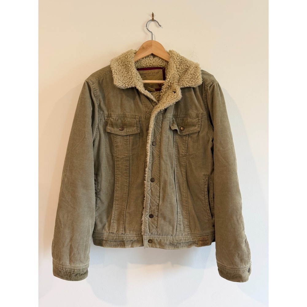 Vintage Y2K American Eagle Corduroy Jacket Mens S Brown Tan Sherpa Lined Trucker